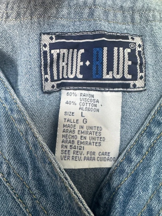 True Blue Vintage Denim Floral Wide Leg Jumpsuit Size L 90s Y2K Boho Cottagecore - Picture 9 of 11